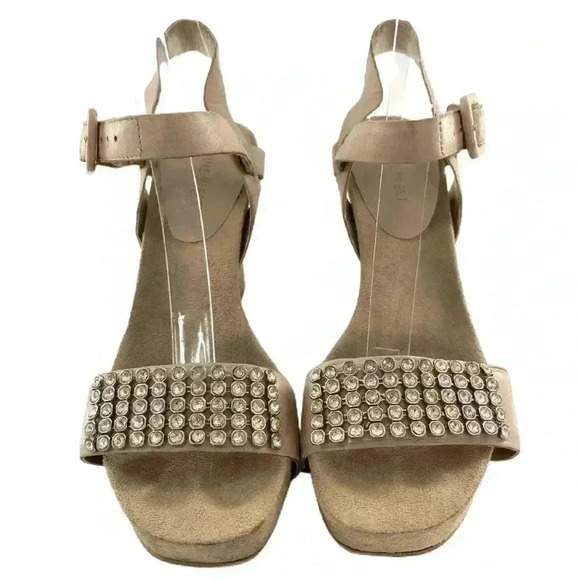 Nine West womens heels size 6.5 SusantJ taupe leather gem platform wedges - Picture 3 of 13